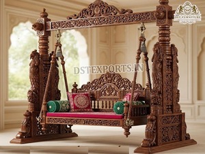 Antique Black Gold Finish <b>Swing</b> For Home Traditional Wood <b>Swing</b> With Black Gold Finish And Floral Carvings For Home Decoration - Product Image 3