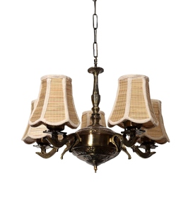 Wholesale Antique Brass Shaded Chandelier Bulk Vintage Cane Shade Pendant Light Factory Price <b>Retro</b> Classic Hanging Lamp - Product Image 1