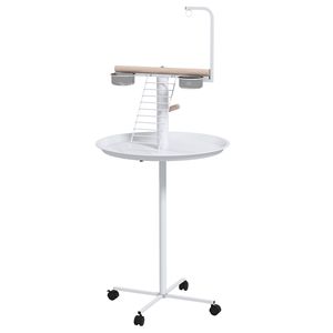 Supporto Moderno per Mangiatoia per Uccelli con Ruote, Vassoio Rotondo e Ciotole per Pappagalli, Design Rettangolare per Interni - Product Image 1