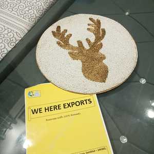 Plateau à perles blanc et marron, motif bois de cerf, rustique, en verre, écologique, multi-usage, réutilisable, de luxe, pour dîner de Noël - Product Image 2