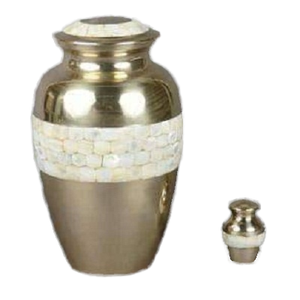 Urnas de cremación clásicas y elegantes en 2 piezas con acabado dorado, diseño atractivo, urnas funerarias de Metal de latón, cenizas humanas de tamaño adulto - Product Image 1