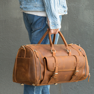 Custom Full Grain Leather Weekend <b>Overnight</b> <b>Bag</b> With Shoes Compartment Large Capacity Travel <b>Bag</b> Leather Duffle <b>Bags</b> for Men - Product Image 1