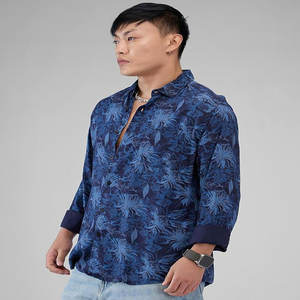 Venta al por mayor de fábrica 100% algodón tamaño indio Multi-Bolsillo suelto de gran tamaño de manga larga botón Polo cuello estampado patrón camisetas - Product Image 4