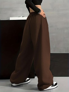 Men Baggy Fleece <b>Trousers</b> Heavyweight Oversized Spring Sweatpants Loose Fit Casual Straight Leg Drawstring Closure 100% - Product Image 2