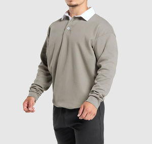Chemises de rugby à col blanc, manches longues, jersey de rugby pour hommes, noir et gris, deux tons, meilleure qualité, chemise de rugby - Product Image 3