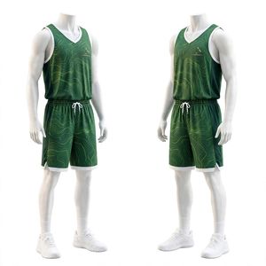 Tenue de basketball pour homme NEXTEX, maillot sans manches et short en polyester avec impression topographique verte, kit de sublimation - Product Image 2