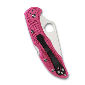 Couteaux pliants à manche texturé rose avec lame en acier inoxydable argenté à bord lisse, trou d'ouverture circulaire pour le pouce et pochette noire - Product Image 4