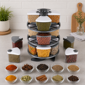 Rotatable <b>Kitchen</b> Spice Rack Organizer 12 Glass Jar Set 360° Revolving Spice Rack Multi-Functional Seasoning <b>Storage</b> - Product Image 1