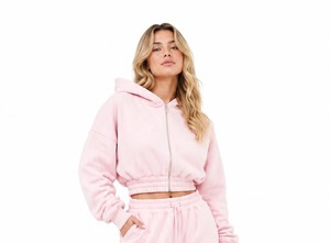 Women's Lavender Cropped Hoodie Tracksuit Wide Leg <b>Sweatpants</b> 2 Piece Set Casual Loose Fit Fleece Outfit All Seasons - Product Image 6