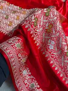 Sari en soie Mashru pure Meenakari, tissage Banarasi fait main, bordure florale traditionnelle, tenue de mariage ethnique, vente en gros de saris en soie - Product Image 4