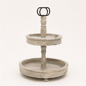 2 Tier Rustic Farmhouse Wooden Cake Stand Distressed Wood Tiered Tray for Cupcakes Dessert Serving and Kitchen Counter <b>Tabletop</b> - Product Image 2