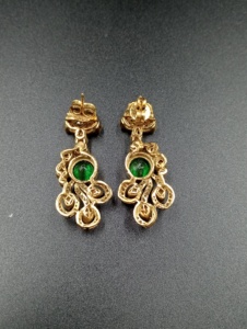 Pendientes con diseño de flor con doblet verde en plata 925 para novias, joyería artesanal con piedra polki para mujer. - Product Image 4