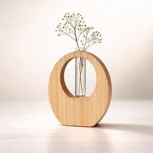 Vase à fleurs rond en bois et verre, artisanal et moderne, pour table, décoration de bureau, pour la maison, les mariages, respectueux de l'environnement - Product Image 3