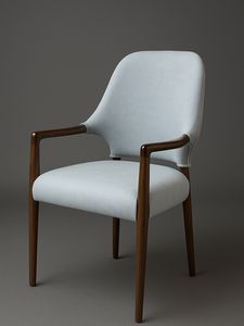 Chaise de salle à manger rembourrée moderne avec pieds et accoudoirs en bois, tissu bleu clair, design mi-siècle, meubles pour la maison - Product Image 1
