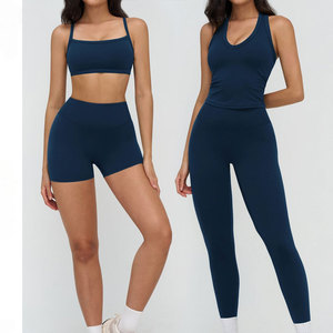 Hot Sale Wholesale Breathable Ladies Pilates Workout Clothing Crew Neck Strapless Sports Bra Mid Waist Biker Shorts <b>Crystal</b> - Product Image 3