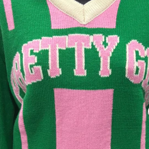 Suéter de Punto Verde y Rosa para Mujer, Estilo Preppy, Manga Larga, Cuello Camisero, Bordado, Diseño Premium, 100% Acrílico - Product Image 3