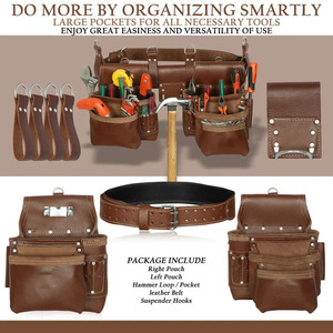 Durable Multipacket Power <b>Tools</b> Bag <b>Leather</b> <b>Tool</b> Belt With Multiple Pockets Hammer Holder For Electrician Plumber Work - Product Image 6