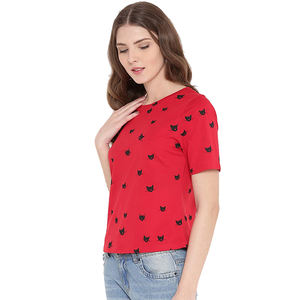 Camisetas Casuales de Verano para Mujer, Cuello Redondo, Color Rojo, 3D, Ecológicas, 100% Algodón, Corte Regular, Teñido Liso, Servicio OEM, Mejor Calidad - Product Image 2