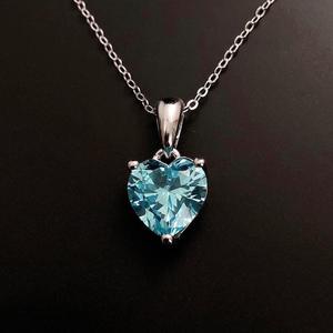 Collar de Plata de Ley con Corazón de Aguamarina, Piedra de Nacimiento de Marzo, Regalo de Cumpleaños, Navidad, 10.º Aniversario para Mujer - Product Image 6