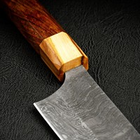 Pisau Koki Modern Buatan Tangan Ramah Lingkungan dari Baja Damaskus dengan Gagang Kayu Mawar dan Sarung Kulit, Panjang Bilah 8-9.9 inci
