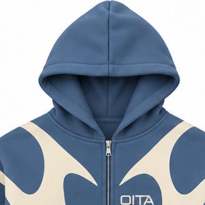 Slate Blue Contrast Panel <b>Zip</b> Up <b>Hoodie</b> Men Streetwear Full Zipper Long Sleeve Casual Fleece Hooded Jacket With <b>Pockets</b> - Product Image 3