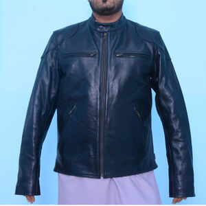 Chaqueta de motociclista de piel de cordero para hombre, corte ajustado, con forro de malla de poliéster protector y cremallera resistente, al por mayor - Product Image 3
