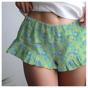 Shorts con volantes de algodón con estampado de bloques de Jaipur para mujer, ropa de descanso de verano, colección de playa para chicas, estilo baby doll - Product Image 5