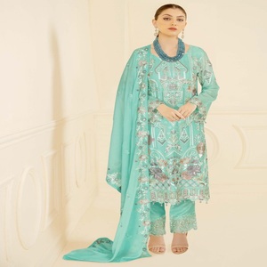 Venta de Eid, vestidos de trabajo bordados pesados indios y paquistaníes, Saari de tres piezas Salwar Kameez pakistaní e indio para mujer - Product Image 4