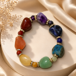 Bracelet classique en argent/plaqué or avec pierres d'agate, bijoux fantaisie à sept chakras, coupe fantaisie, pour homme, anniversaire - Product Image 1
