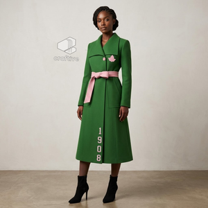 Alfa |   Kapa |   Abrigo de Lana Alpha Sorority para Mujer, Corte Entallado, Largo, con Cinturón y Cierre de Botones, Estilo Casual y Formal - Product Image 4