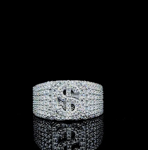 Anillo de Plata 925 con Moissanita y Símbolo de Dólar, Engastado con Pavé, Estilo Hip Hop, para Hombre y Mujer - Product Image 1