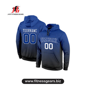 Sweat-shirt à capuche bleu personnalisé avec nom et numéro, impression par sublimation, coupe classique, design sportif avec poche, vêtement d'automne - Product Image 1