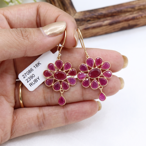 Nouveauté - Boucles d'oreilles pendantes en rubis naturel certifié IGI, forme géométrique, or jaune 18 carats, bijoux faits à la main, cadeau de mariage - Product Image 2