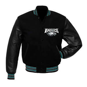 Veste universitaire classique pour homme, logo d'aigle brodé, veste de baseball en laine avec manches en cuir, manteau streetwear d'hiver - Product Image 1