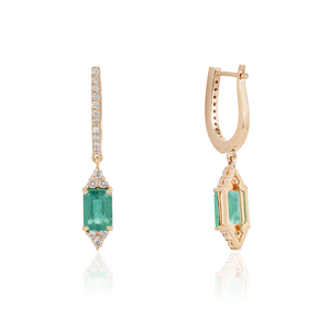 Pendientes de Aro con Diseño Innovador en Forma de Octágono, Esmeralda y Diamante de Corte Redondo, Oro Amarillo Sólido de 14K, Joyería para el Mes de Mayo - Product Image 5