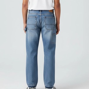 <b>Men's</b> Mid Waist Canvas Stonewashed Cotton Waterproof <b>Jeans</b> Straight Fit Button Fly Casual Style with Logo Right Leg Autumn Wear - Product Image 4