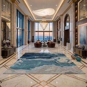 Modern Ocean Blue Hand Tufted Rug Abstract Area Rug Luxury Wool Rug Contemporary Carpet Soft Living Room Bedroom <b>Floor</b> Decor Rug - Product Image 6
