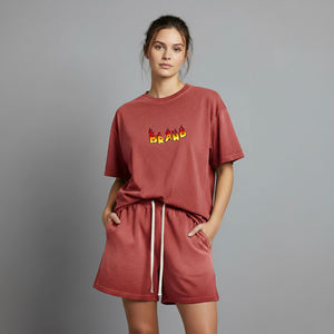 Ensembles courts sur mesure de qualité supérieure pour femmes, décontractés, à manches courtes, 100 % coton, coupe ample, ensemble 2 pièces pour femmes - Product Image 1