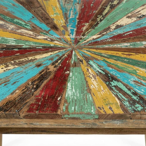 Table à manger carrée en bois de bateau récupéré, finition Sunburst, système démontable, couleur originale, ancien bateau, pour 2 à 4 personnes, multicolore, style côtier - Product Image 5