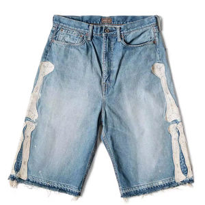 <b>Men's</b> Baggy Denim Jeans <b>Shorts</b> Summer Streetwear Distressed Embroidery <b>Patch</b> Casual Straight Weave Woven Jorts for <b>Men</b> - Product Image 1