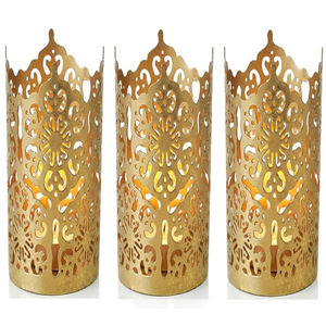 Set of 3 Black Metal <b>Candle</b> Votive Holders 4 Inch High Lattice Cut Work Iron Votive Holders - Product Image 3