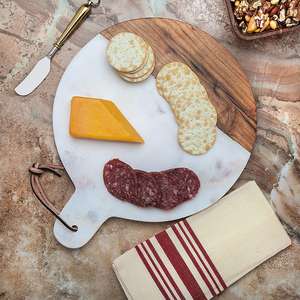 Planche à fromage ronde en marbre et bois, élégante, pour servir du fromage, de la charcuterie et des en-cas - Product Image 2