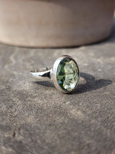 Large Oval Green Stone Ring <b>Silver</b> Plated Brass Ring Statement Natural Gemstone Jewelry Vintage Style for Women - Product Image 4