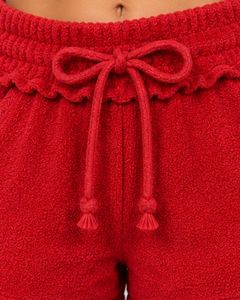Custom Red Women <b>Drawstring</b> Casual Shorts Soft Cotton Terry Summer Beach Lounge Shorts Elastic Waist Pocket Comfortable Fashion - Product Image 5