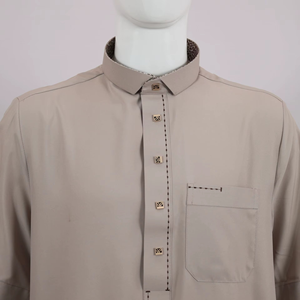 Wholesale Premium Cotton Stand Collar Modest <b>Thobe</b> Islamic Eid Plus Size Floor Length Short Sleeve Quick Dry Breathable 2 Side - Product Image 6