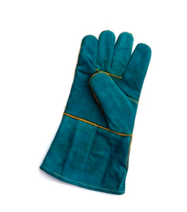 Holy Signs International HSI-1450 Extra Long Leather Welding <b>Gloves</b> Green Fleece Lined Straight Thumb Molten Metal Splash - Product Image 4