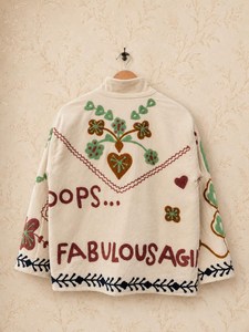 Holiday Trending Hand Embroidered <b>White</b> Velvet Suzani Embroidered <b>Jacket</b> Boho Statement Coat Festival Wear Oversized Outwear - Product Image 4