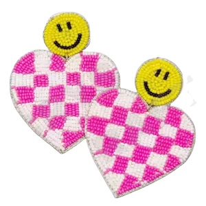 Heats pink Beaded Earrings for Women Patriotic <b>Memorial</b> Day Orange White Blue Colour Fabric Material - Product Image 1