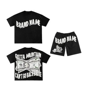 Conjunto de Camiseta y Pantalones Cortos de Algodón Terry de 280 GSM para Hombre, Color Negro, Estampado Puff, Logotipo Personalizado DTF, Ropa Deportiva, Conjunto de 2 Piezas para Hombre - Product Image 6