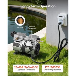 เครื่องเติมอากาศในบ่อ 5.2CFM 3/4 แรงม้า สำหรับบ่อขนาด 3 เอเคอร์ พร้อมระบบป้องกันความร้อนเกิน วาล์วกันน้ำไหลย้อนกลับ และมอเตอร์ปั๊ม - Product Image 5